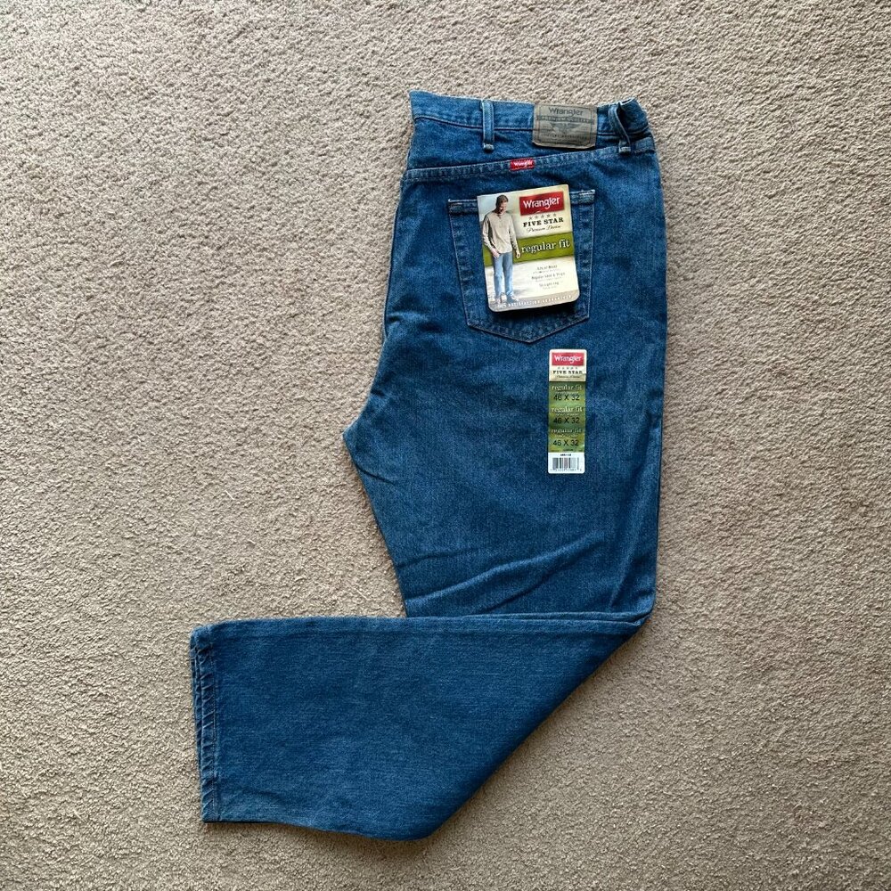 Wrangler Jeans Mens 46x32 NWT Regular Fit Straight Leg High Rise Blue Denim